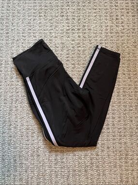 MICHI Black Leggings with White Side Stripe